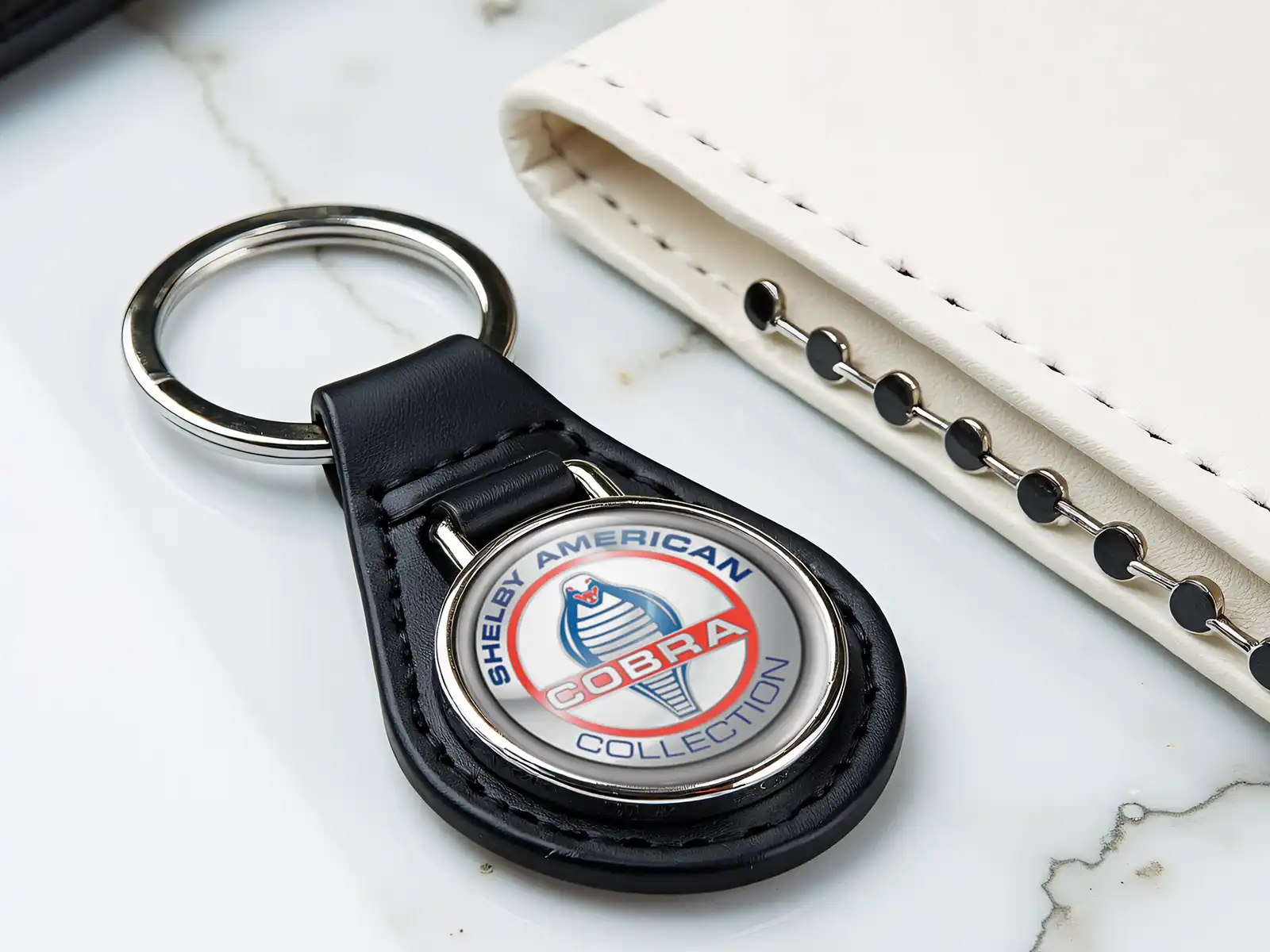 Shelby Leather Key Ring High-Quality Domed Racing Design